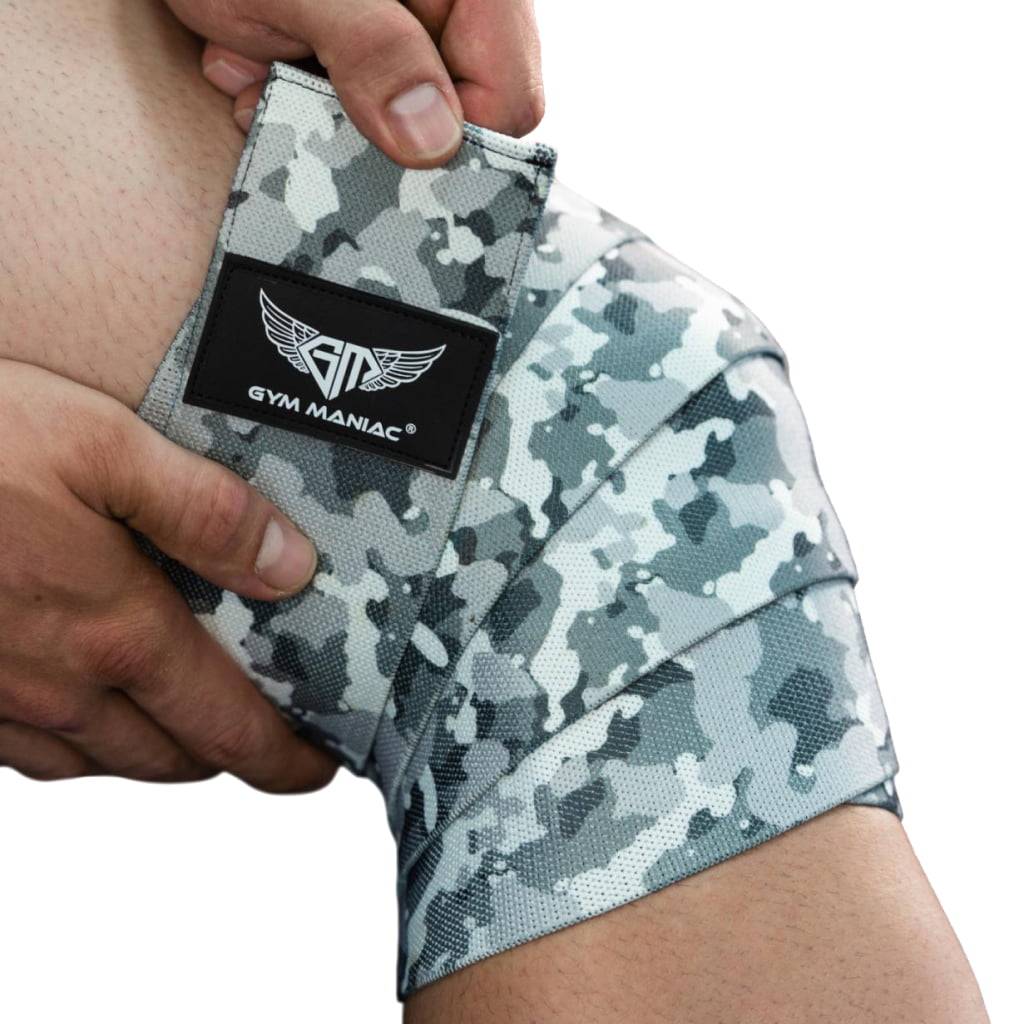 <h1>Gym Maniac Light Gray Camo GM Support Compression Knee Wraps</h1> Gym Maniac Light Gray Camo GM Support Compression Knee Wraps