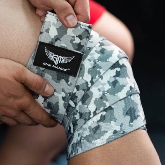Gym Maniac Light Gray Camo GM Support Compression Knee Wraps Gym Maniac Light Gray Camo GM Support Compression Knee Wraps